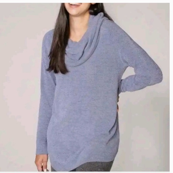 Barefoot Dreams Cozy Chic Ultra Lite Periwinkle Cowl Neck Tunic Sweater - Picture 12 of 12